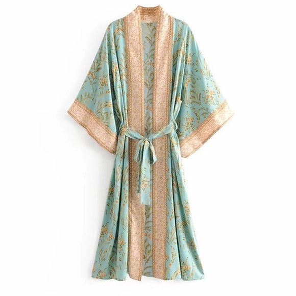 SOLD OUT Turquoise Fields Bohemian Kimono Coverup Robe - Picture 2 of 2